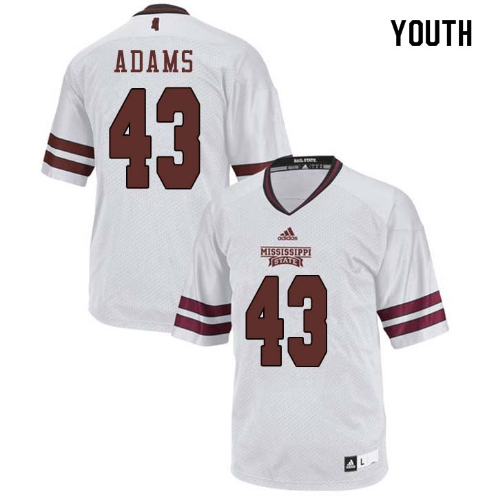 Youth #43 Fletcher Adams Mississippi State Bulldogs College Football Jerseys Sale-White - Click Image to Close
